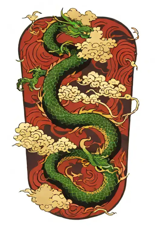 green dragon and japanese clouds tattoo design idea