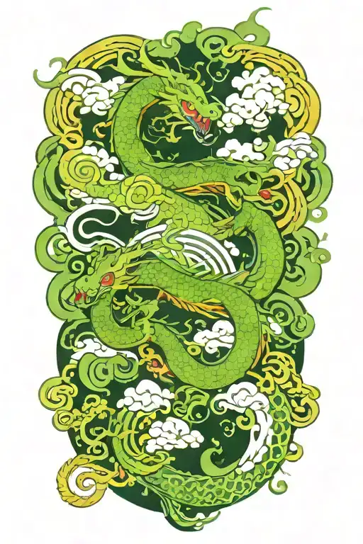 green dragon and japanese clouds thunder tattoo design idea