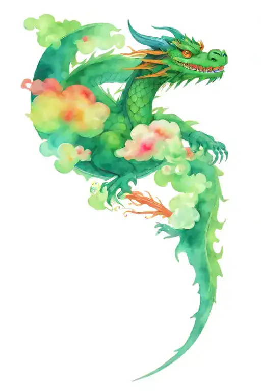 green dragon and japanes clouds tattoo design idea