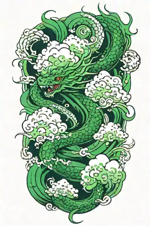 green dragon and japanes clouds tattoo design idea