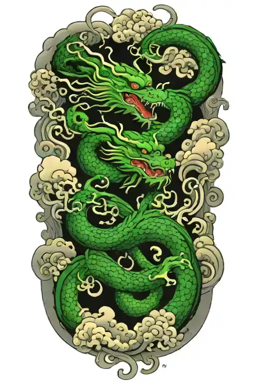 green dragon and japanese clouds with thunder tattoo design idea