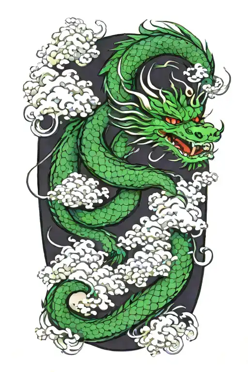 green dragon and japanese clouds tattoo design idea