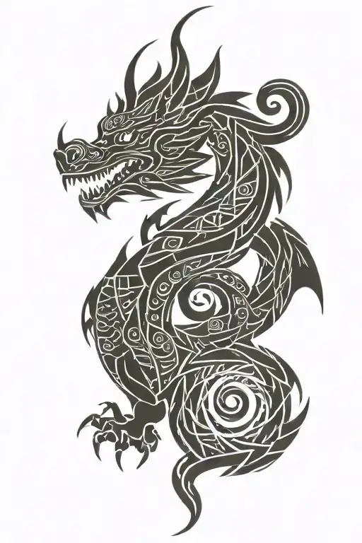 dragon mixed tribal maori tattoo tattoo design idea