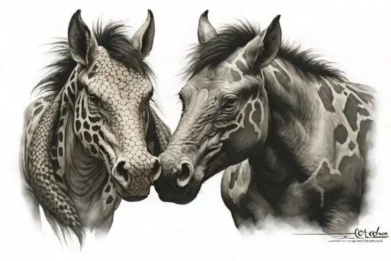 snake horse pig for born tattoo design idea