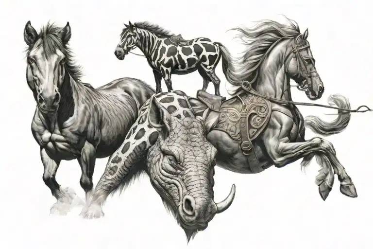 snake and horse and pig   tattoo design idea