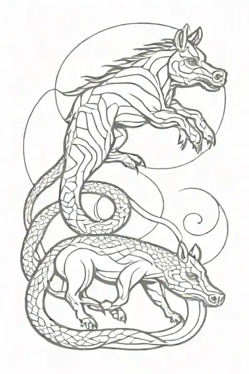 snake horse pig tattoo design idea