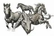 snake and horse and pig   tattoo design idea