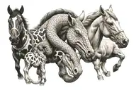 snake and horse and pig   tattoo design idea