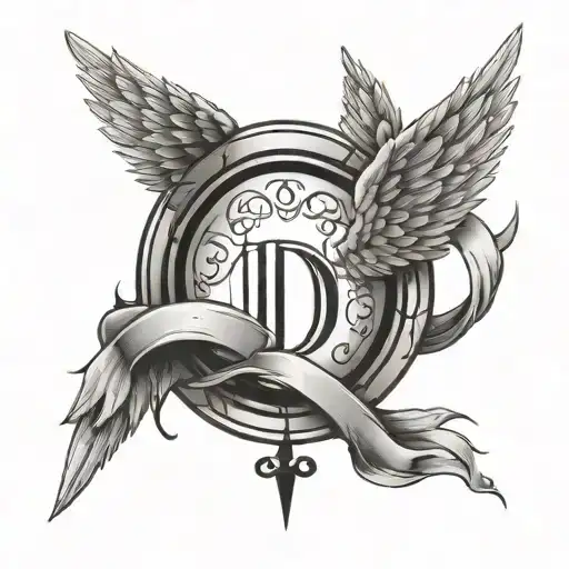 angel wings with halo and the letter D tattoo design idea