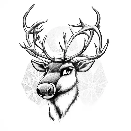 reindeer with frozen roses around it tattoo design idea