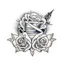 A traditional tattoo of a vintage sewing machine with roses entwined around the needle tattoo design idea
