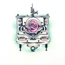 A traditional tattoo of a vintage sewing machine with roses entwined around the needle tattoo design idea