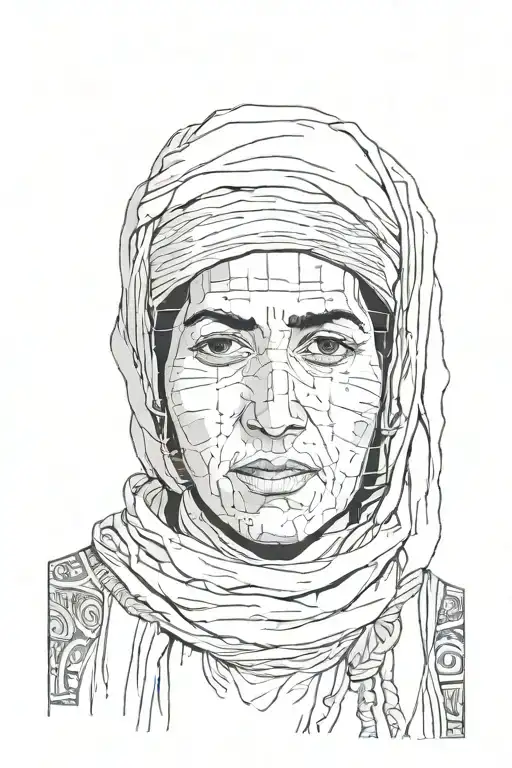 a berber woman, with his face masked but we can see his eyes  tattoo design idea
