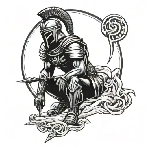 spartan warrior kneeling tattoo design idea