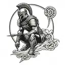 spartan warrior kneeling tattoo design idea