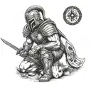 spartan warrior kneeling tattoo design idea