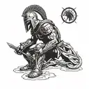 spartan warrior kneeling tattoo design idea