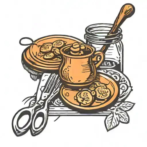 penny coin and cooking utensils tattoo design idea