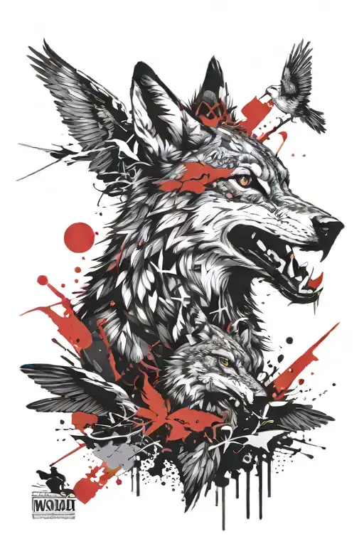 wolf and Turkey and eagle tattoo design idea