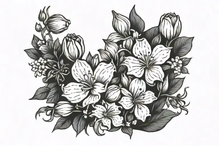 birth month flowers for February, April, June, and December tattoo design idea