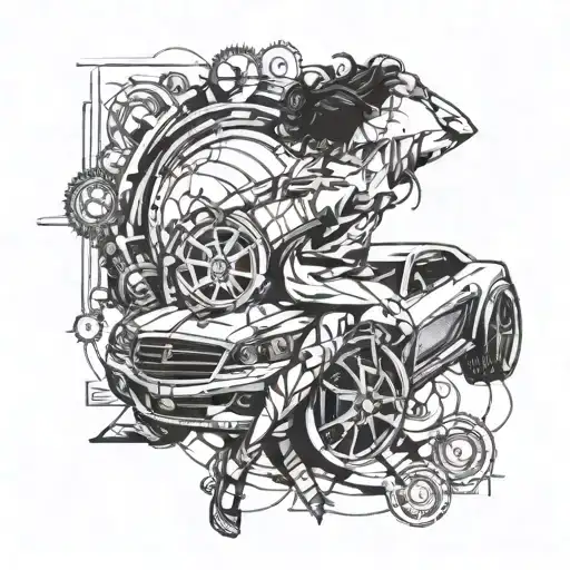 Incorporate a dancing figure with car parts to symbolize movement and mechanics tattoo design idea