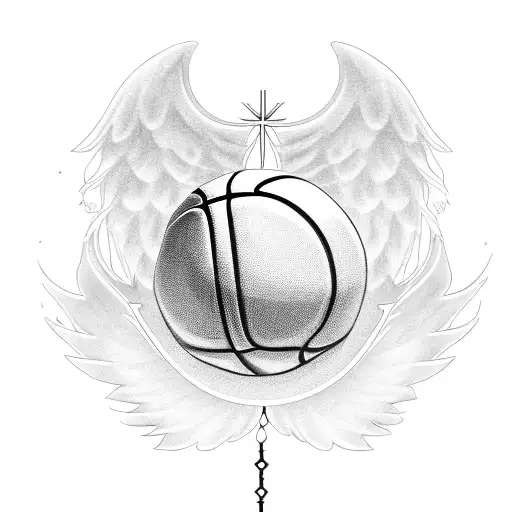 A basketball with angel wings and the number 14 in the middle tattoo design idea