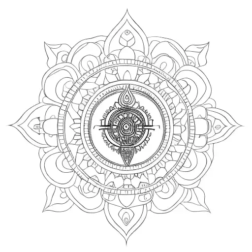 A minimalist design of the Seattle skyline with Hindu motifs subtly integrated, reflecting the client's connection to both Seattle and Hinduism tattoo design idea