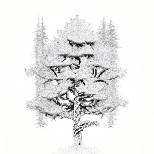 Karma endless knot with hemlock tree in the background  tattoo design idea