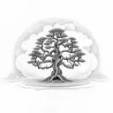 Karma endless knot with hemlock tree in the background  tattoo design idea