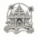 hindu temple with background of himalyas and ornamental surrounding  tattoo design idea