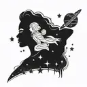 A celestial-themed tattoo featuring Beyonce's silhouette against a backdrop of stars and planets, blending music and space elements tattoo design idea