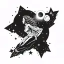 A celestial-themed tattoo featuring Beyonce's silhouette against a backdrop of stars and planets, blending music and space elements tattoo design idea