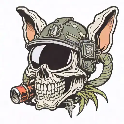 bugs bunny  skull smile wear a military helmet tattoo design idea