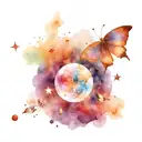 universe with planets, stars and very small and delicate butterflies tattoo design idea