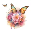 universe with planets, stars and very small and delicate butterflies tattoo design idea
