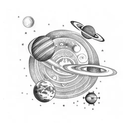 parade of planets lined up.  tattoo along the spine tattoo design idea