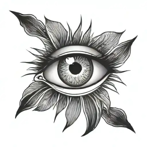eye with eyelids and eyelashes around with lines going vertical like Sun rays tattoo design idea