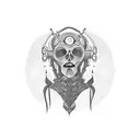 A blackwork tattoo of a historical figure with a futuristic twist tattoo design idea