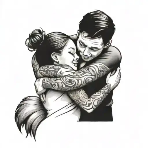 A couple embracing in a loving hug, symbolizing the importance of love and relationships tattoo design idea