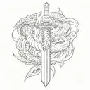 Combining elements of Ichigo's sword from Bleach with Shenron wrapped around it from Dragon Ball, incorporating Itachi's eyes from Naruto on the handles tattoo design idea