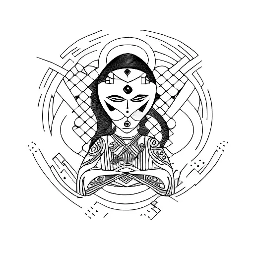crâne maya guitare personnage tattoo design idea