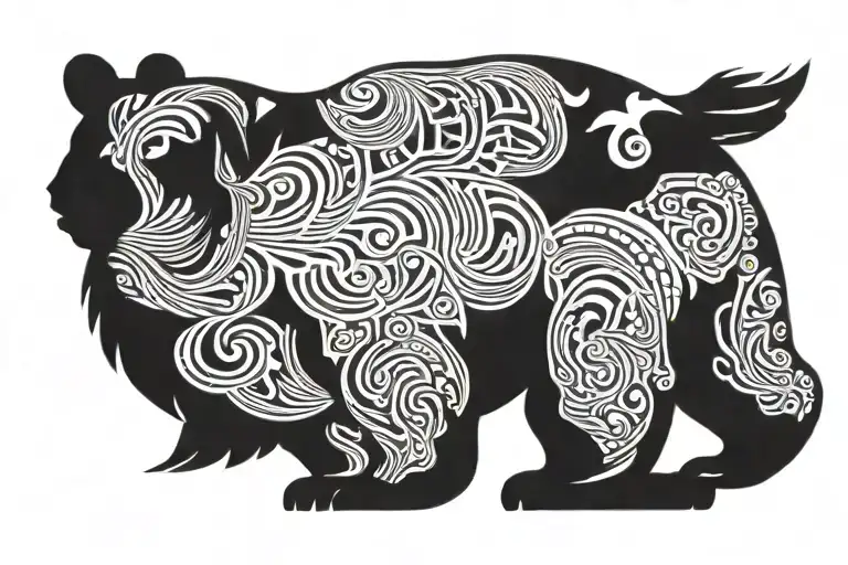 bear standing solid color with negative space across the middle tattoo design idea