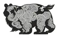 bear standing solid color with negative space across the middle tattoo design idea