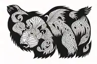 bear standing solid color with negative space across the middle tattoo design idea