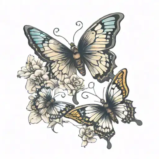 butterfly with half wing as flowers intertwined tattoo design idea