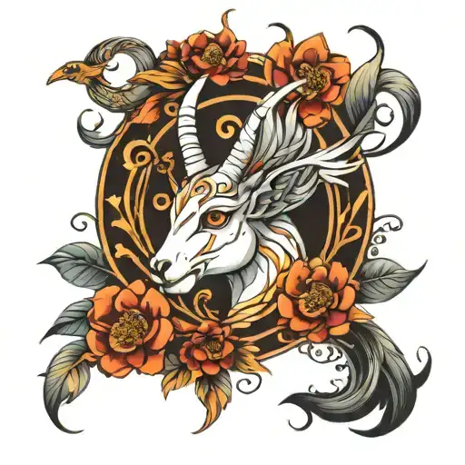 aries, pheonix, flowers tattoo design idea