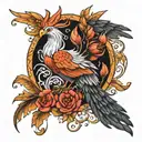 aries, pheonix, flowers tattoo design idea