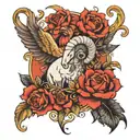 aries, pheonix, flowers tattoo design idea