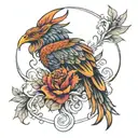aries, pheonix, flowers tattoo design idea