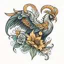 aries, pheonix, flowers tattoo design idea